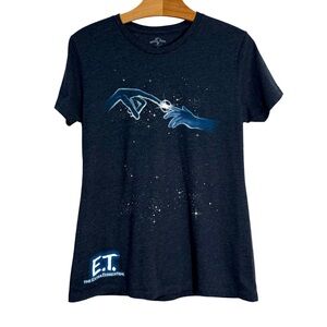 NWOT FITTED Women's XL "ET" Universal Studios T-Shirt Crew Neck Navy Blue E.T.